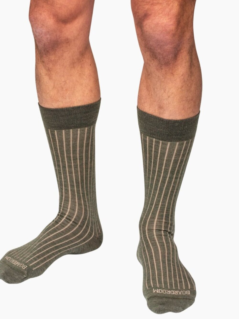 Boardroom Socks Green Dress Socks Men's 8-12 Mid-Calf Olive & Tan Shadow Stripe